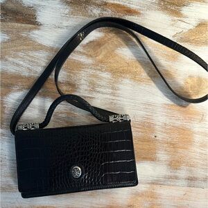 Brighton Black Croc-Embossed Crossbody Bag